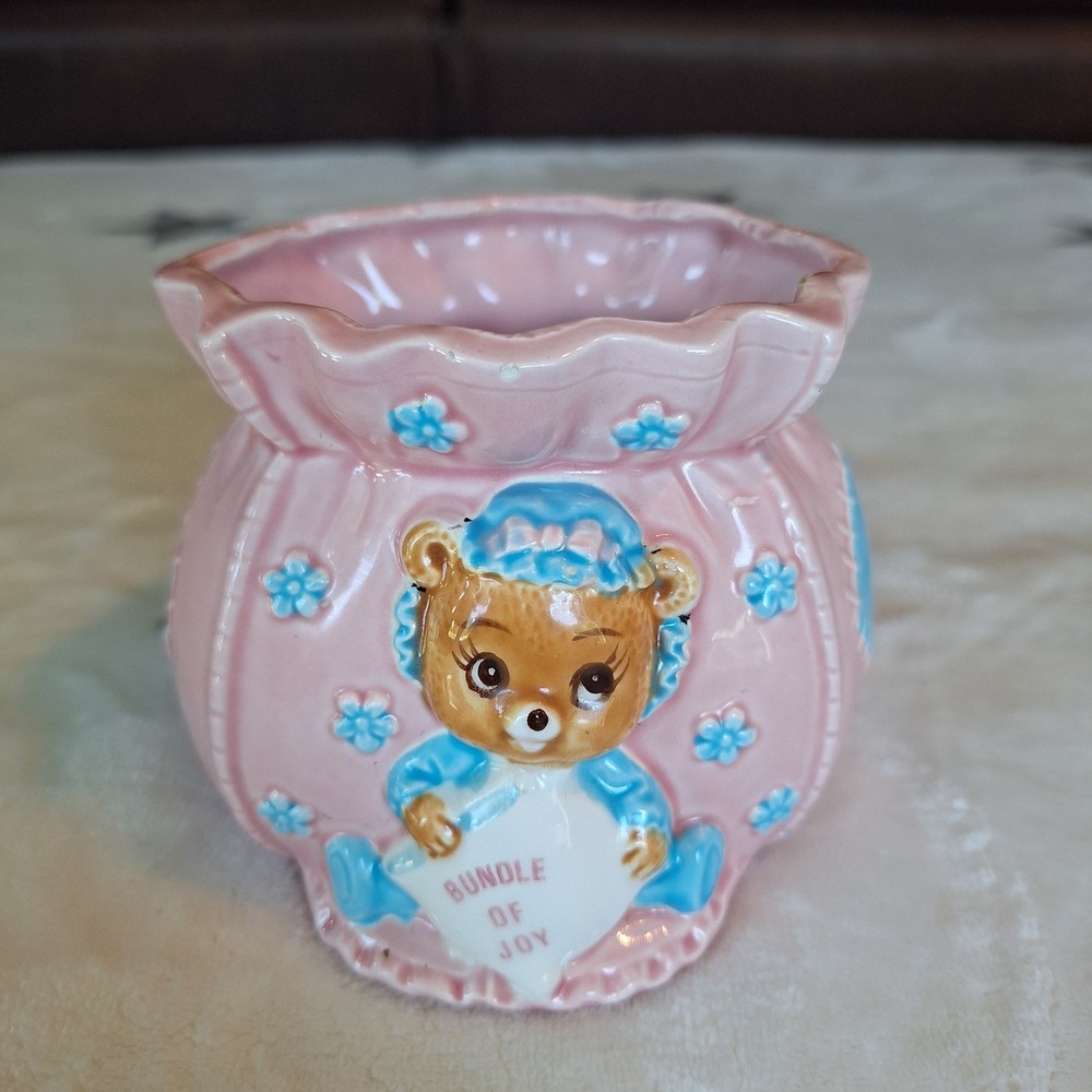 Vintage Lefton 1984 Signed Japan Pink Bundle Of Joy Baby Planter Nursery Decorโ